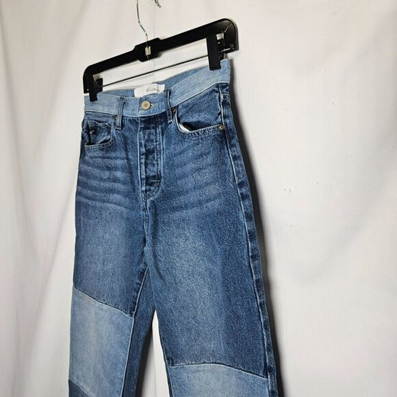 Kancan Women's High-Rise Patchwork Jeans Straight Leg Blue Size 1/24 - Picture 7 of 12